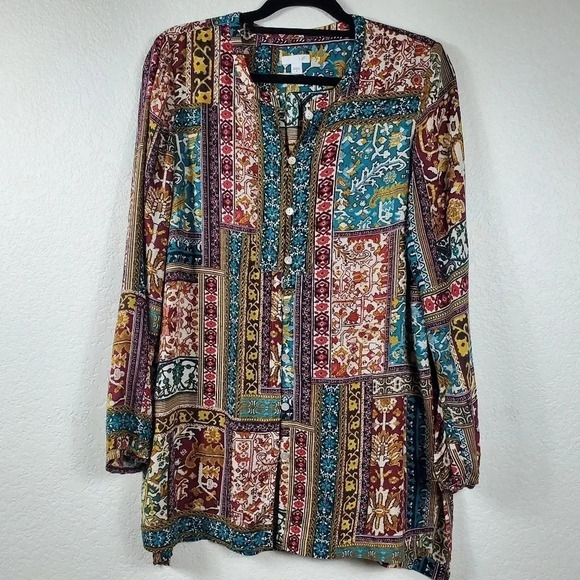 J. Jill Button Down Blouse Size Medium Coastal grama summer beach - Picture 1 of 7